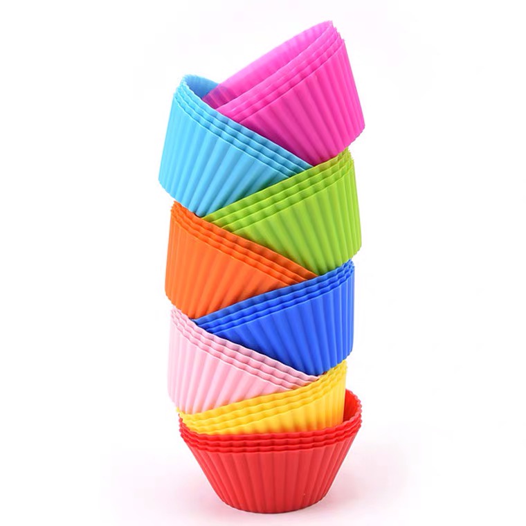6/24pcs Khuôn Bánh Tròn Bằng Silicon Khuôn Muffin Làm Bánh cupcake tròn 7cm