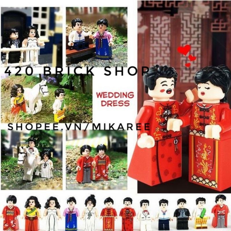 Non Lego Đồ Chơi Lắp Ráp COMBO 12 Minifigures cô dâu chú rể 6 quốc gia trên thế giới