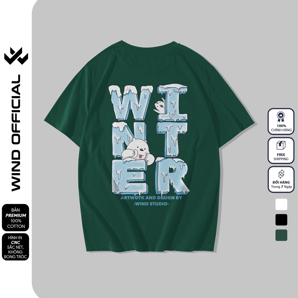 Áo thun tay lỡ unisex WIND phông form rộng 65% Cotton WINTER thời trang nam nữ oversize