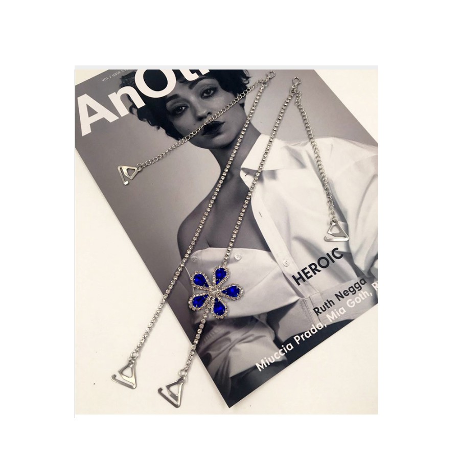 Dây áo ngực bra cao cấp đính đá và hoa xanh lấp lánh sang chảnh DA01