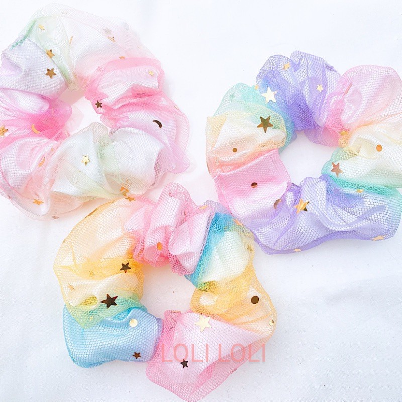 [GIÁ HUỶ DIỆT] Sỉ Cột Tóc Scrunchies galaxy phom to đẹp. buộc tóc 2 lớp cầu vồng sao