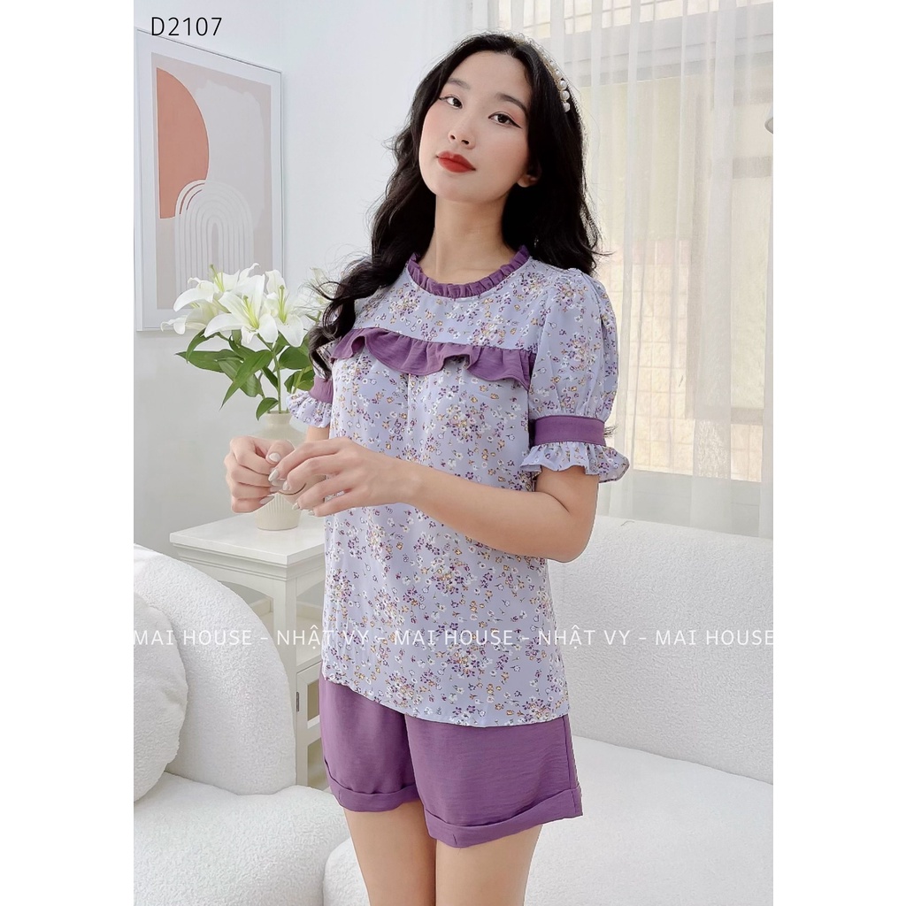 Set bộ đùi hoa cổ tròn phối bèo ngực - D2107