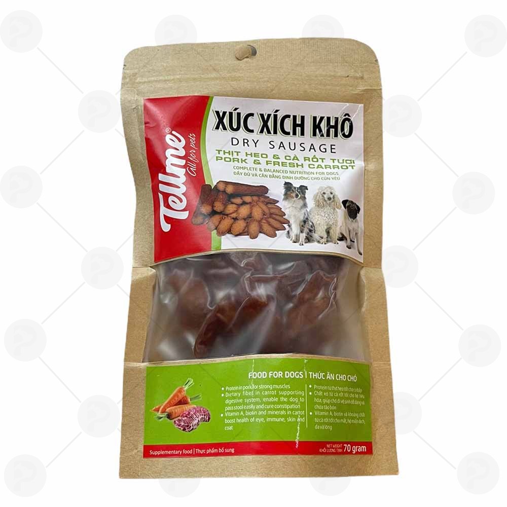 [ FREE SHIP ] - Xúc Xích Khô Cắt Lát Tellme Cho Chó - Thịt heo & Bí ngô - 70g