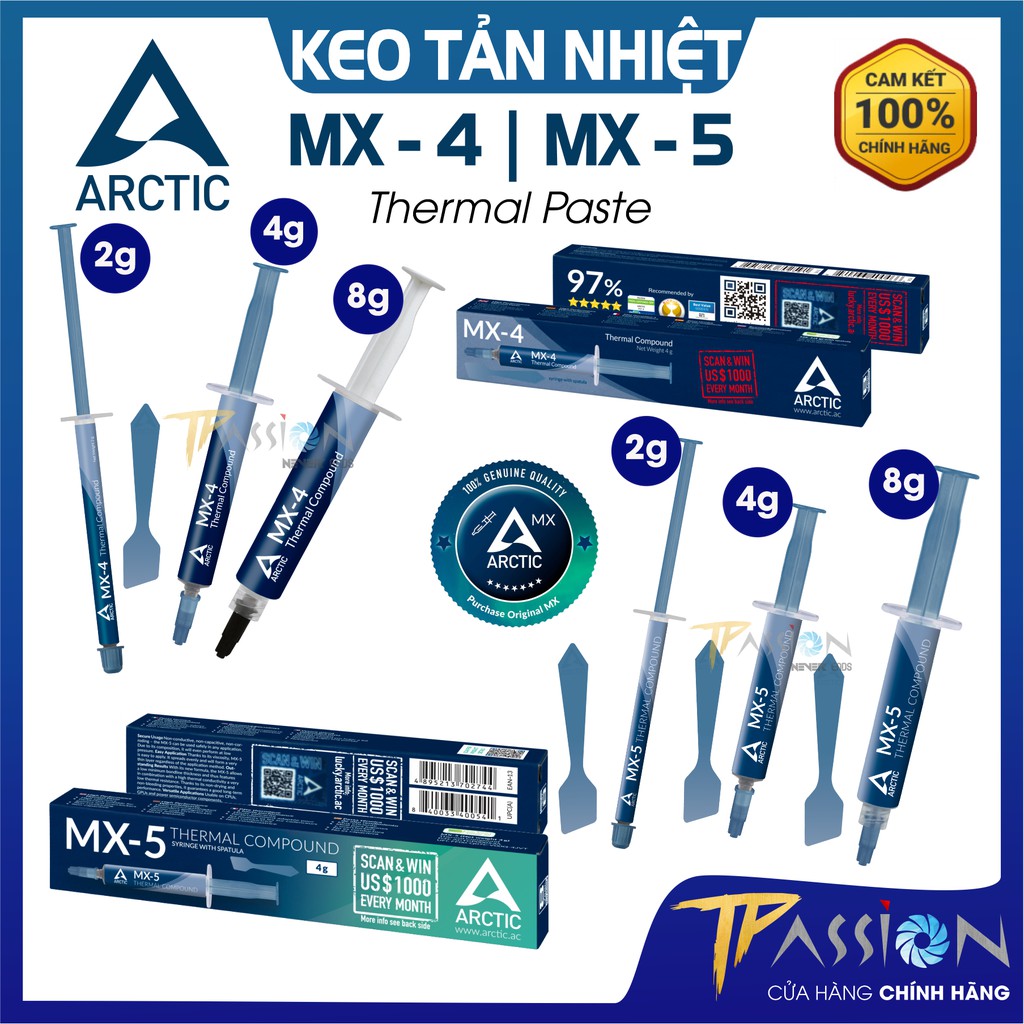 Keo tản nhiệt Arctic MX4 | MX5 - 2g, 4g, 8g, 20g, 45g - Mẫu mới MX-4 | MX-5 năm 2022 Edition hiệu năng tản nhiệt cao