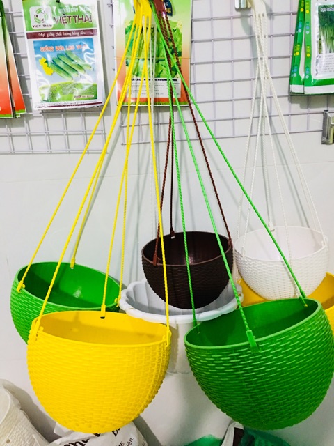 5 Bộ Chậu Nhựa Mây Treo/chậu tròn mây treo + tặng kèm dây treo - Set of Plastic Hanging Rattan Pots