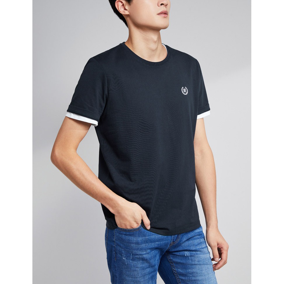 Áo Thun Nam HLA Round Neck Embroidery Simple Casual Short-sleeve T-shirt