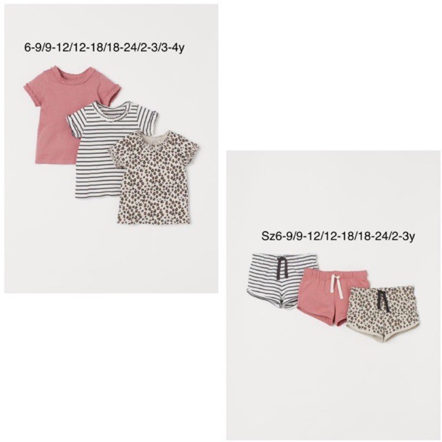 Sét 3 bộ cotton H&amp;M chuẩn auth Uk sz6m-4y cho bé gái