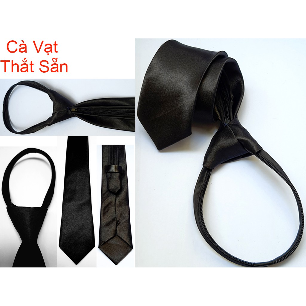 Cà vạt, Cavat Đen Dây Kéo Bản Nhỏ Thắt Sẵn 5cmx35cm