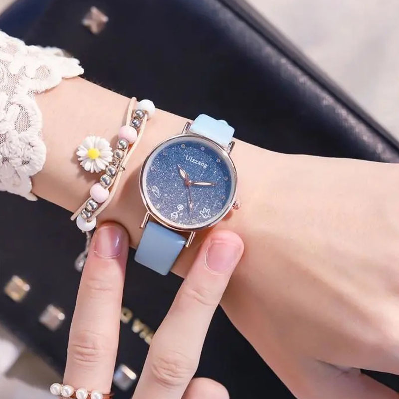 Đồng hồ đeo tay nữ mặt trời sao lấp lánh gradient chống nước lãng mạn thường ngày (hộp và vòng tay bán lẻ)