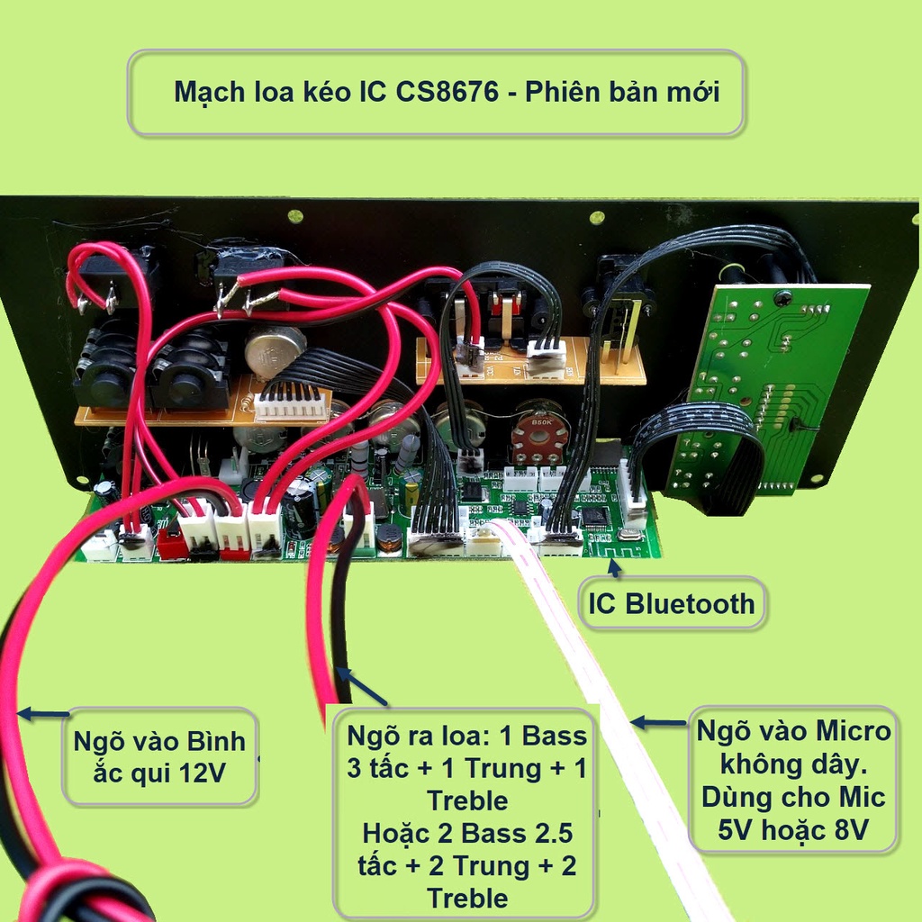 Mạch loa kéo 3 tấc đơn 3 đường tiếng CS8676 công suất 120W kèm Bass 3 tấc màng xanh