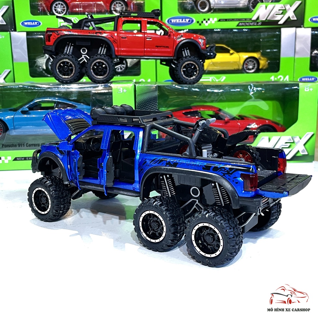 Mô hình xe ô tô Ford F150 Raptor 6x6 tỉ lệ 1:28 màu xanh