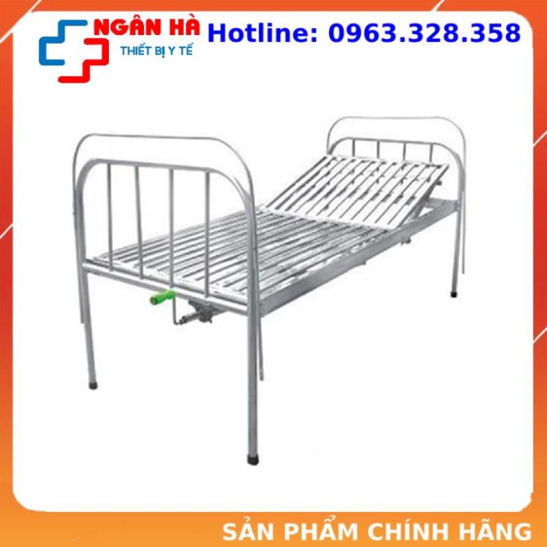 Giường bệnh nhân, Giường bệnh nhân inox 1 tay quay có thành giường cọc màn, bánh xe  - liên hệ với shop trước khi đặt