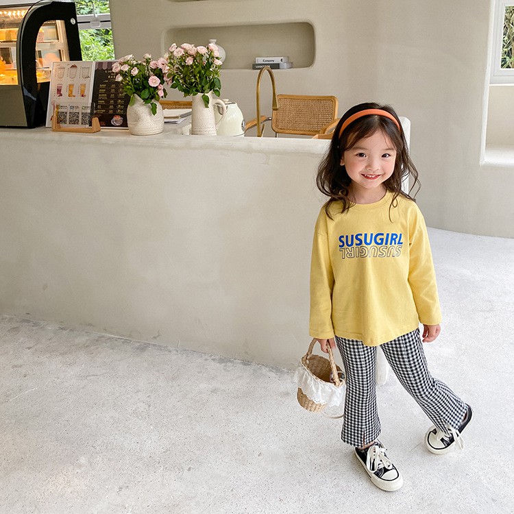 Áo thun in chữ tay dài phong cách thời trang hàn quốc cho bé gái