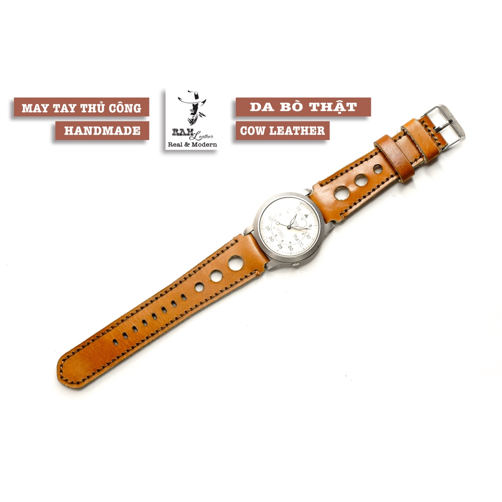 Dây đồng hồ RAM Leather vintage D3 da bò thật nâu đỏ