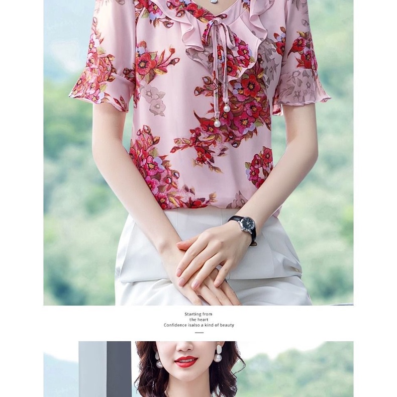 Áo Sơ Mi Voan Ngắn Tay In Họa Tiết Hoa Thời Trang Mùa Hè Dành Cho Nữ