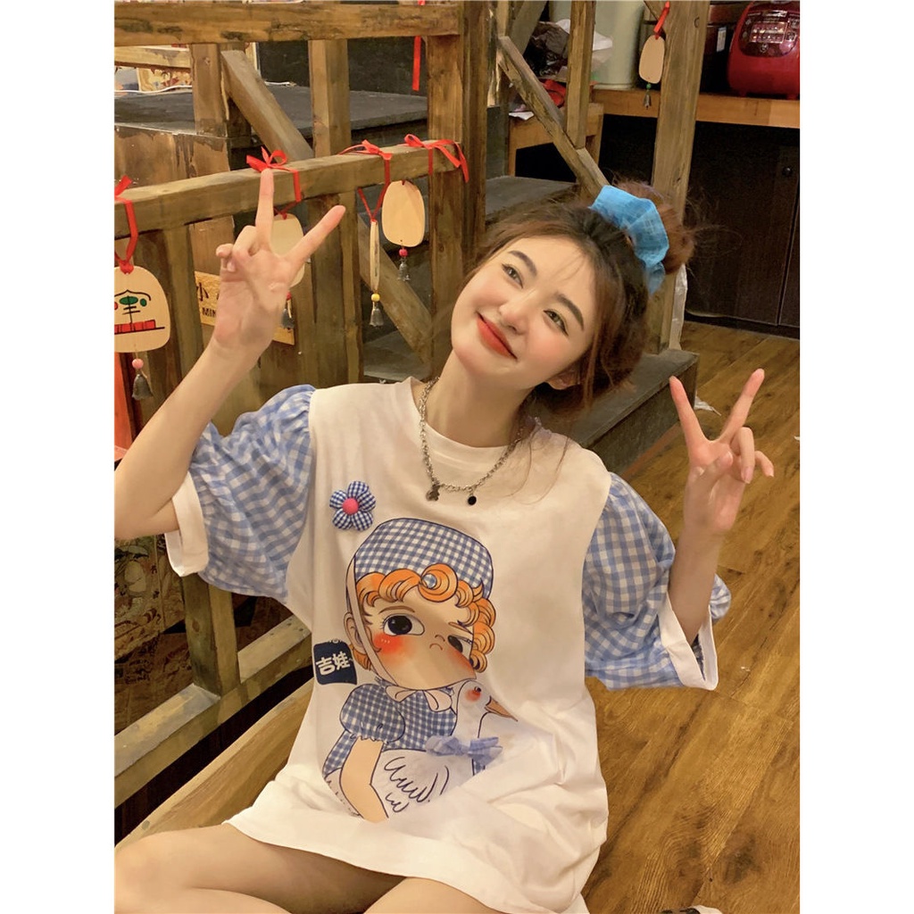 Áo Thun Ngắn Tay In Họa Tiết Hoạt Hình Phong Cách Hàn Quốc Thời Trang Cho Nữ