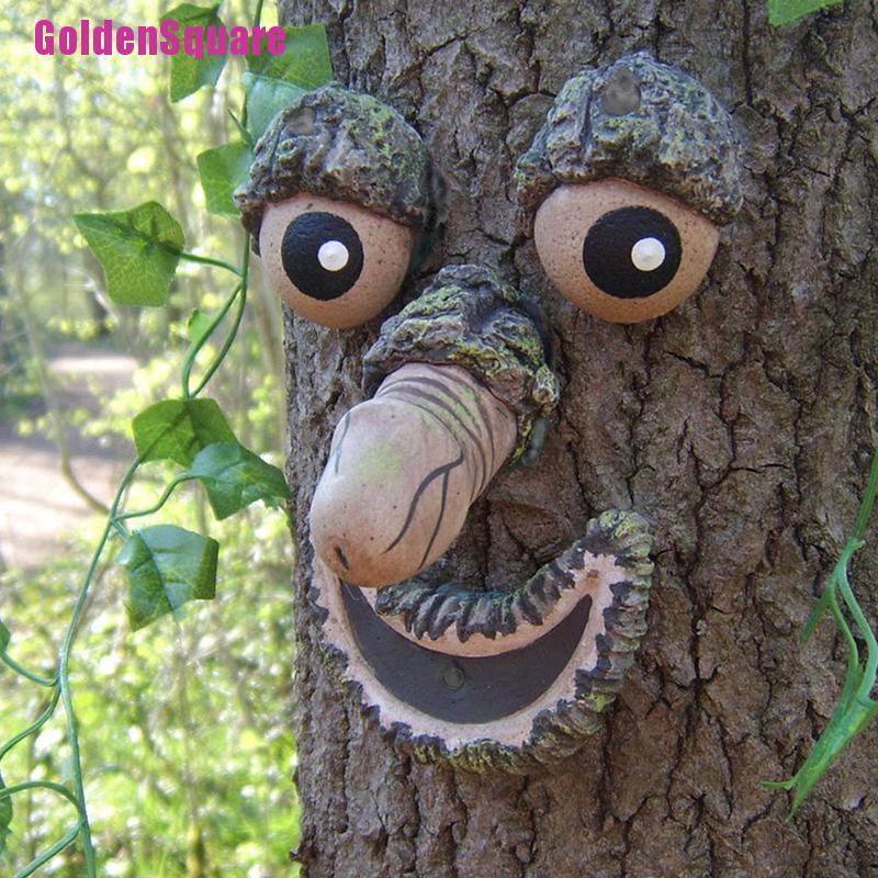 [Golden] Old Man Tree Hugger Bark Ghost Face Facial Features Decoration Tree Face Decor