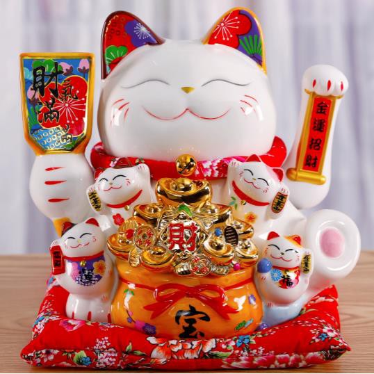 Mèo Thần Tài Sứ , Mèo May Mắn Maneki Neko cao  24cm. Vẩy Tay Gọi Khách BÁT PHƯƠNG KHAI TÀI