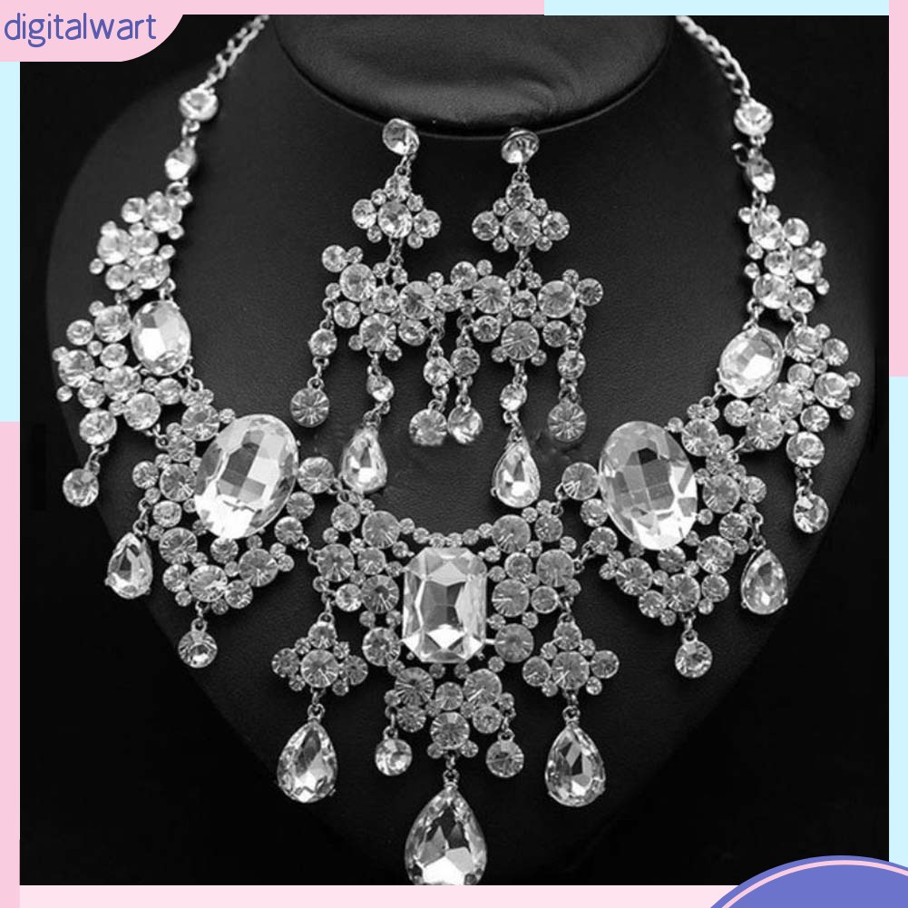 Set 2 Vòng cổ Và Đôi Khuyên Tai Đính Đá Thời Trang Dành Cho Nữ