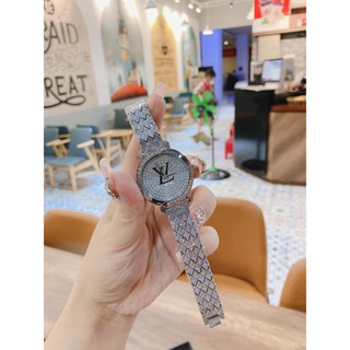 Đồng hồ nữ LV dây thép ko rỉ mặt tròn đính full đá thời thượng hợp trend giới trẻ, chống nước, bảo hành 12 tháng