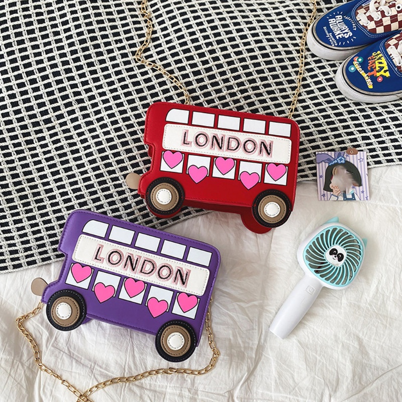 Túi Đeo Chéo Giả Da Thêu Hình Xe Buýt Đáng Yêu Dành Cho Nữ
