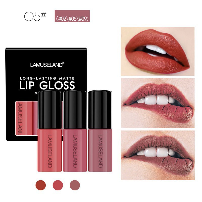 Set 3 thỏi son bóng LAMUSELAND chống thấm nước và bền màu chuyên dụng cho nữ