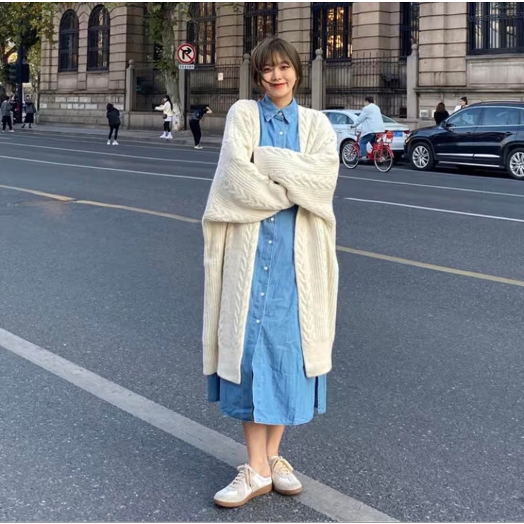 Áo khoác Cardigan dệt kim form rộng dáng dài thu đông