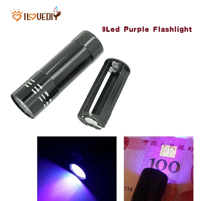 Đèn Pin Mini 9led UV 4.5V Ánh Sáng Tím Chống Nước Di Động Bằng Nhôm Cho Vết Nứt