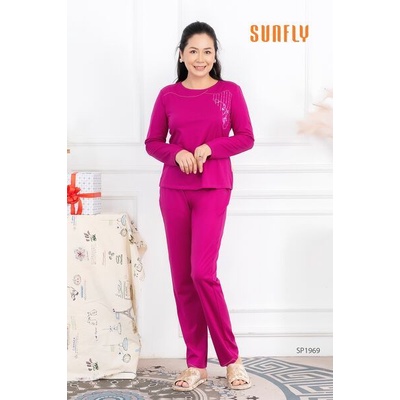 Bộ đồ mặc nhà nữ cotton SUNFLY áo dài quần dài SP1969
