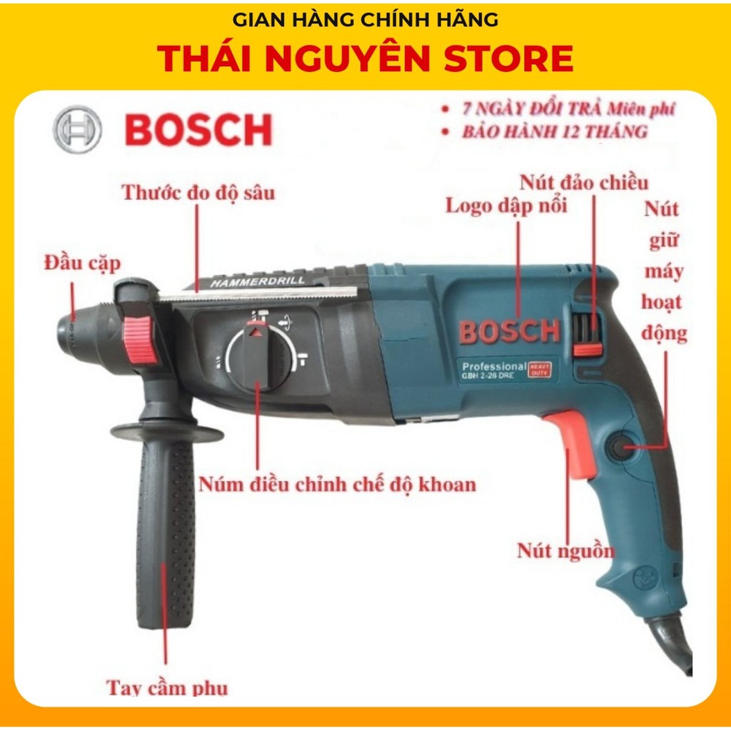 Máy khoan bê tông,máy khoan cầm tay Bosch 800W dây đồng 100% bảo hành chính hãng