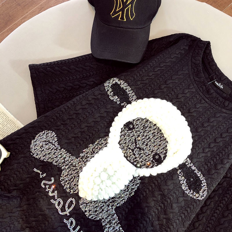 New Heavy Industry cartoon lamb T-shirt Korean style thickened brushed loose all-match half sleeve bottoming shirt for women