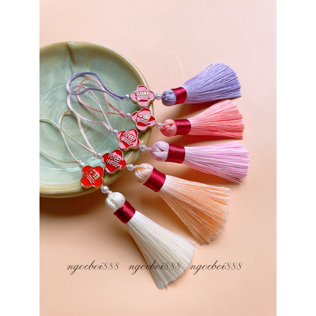 Tua Rua Quấn Chỉ Đỏ 5cm Mặt Chữ Phước Màu Vàng May Mắn Trang Trí Balo, Chìa Khóa, Phong Thủy