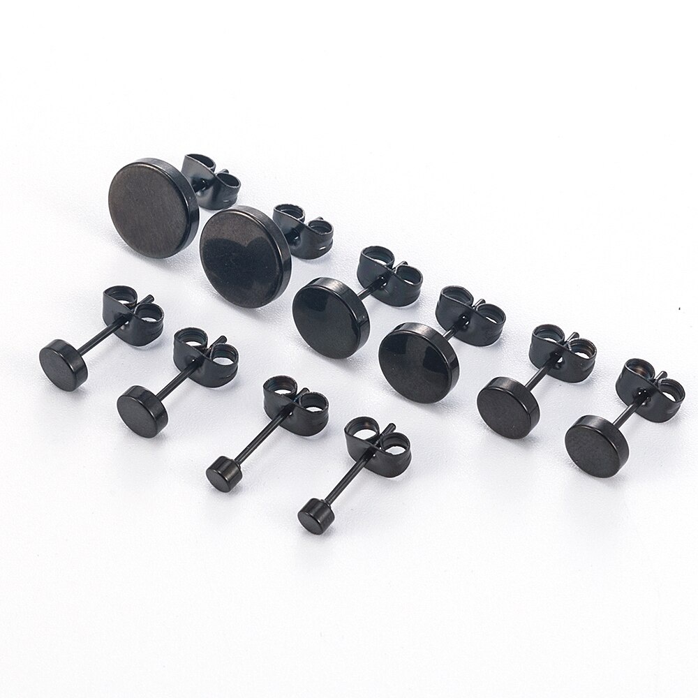 Bông Tai Tròn Màu Đen Bằng Thép Không Gỉ Thời Trang Cho Nam Và Nữ