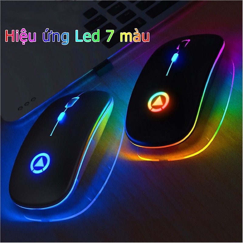 Chuột không dây A2 siêu mỏng chống ồn có led RGB pin sạc