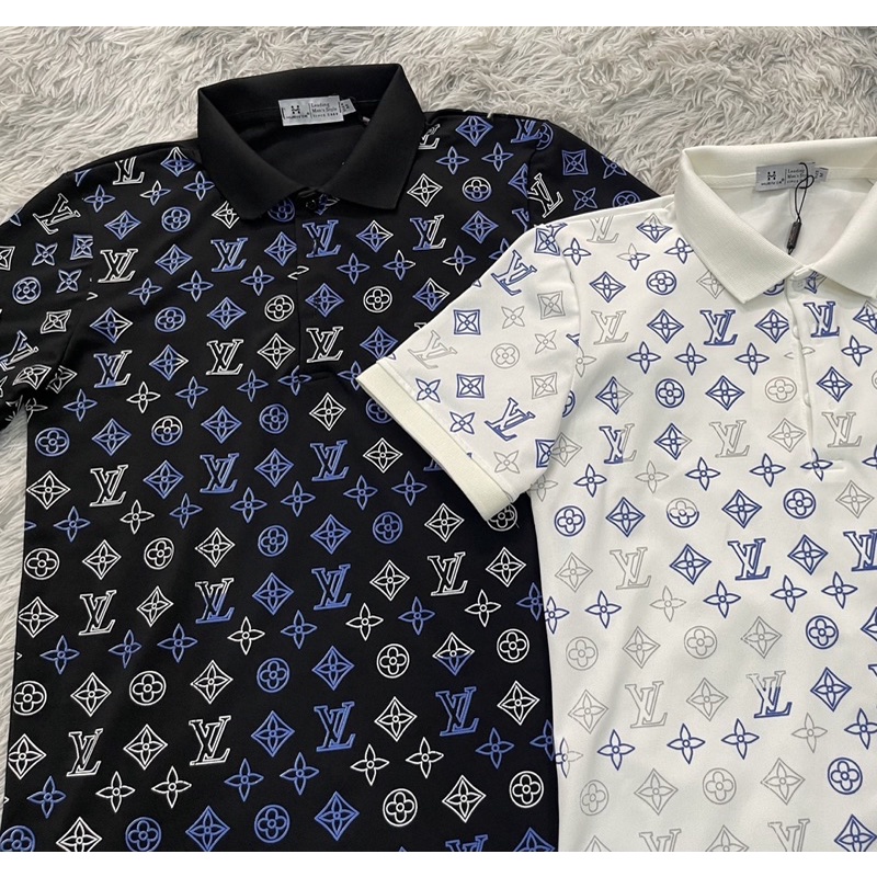 Áo polo LV có hoạ tiết phối logo thời trang nam, Áo cộc tay có cổ phong cách hàn quốc btshop từ 45 đến 75 kg