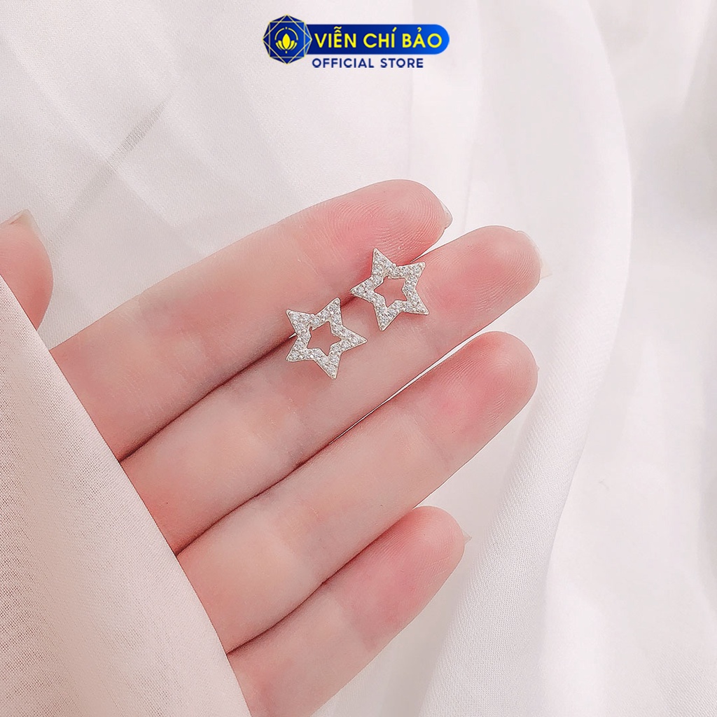 Bông tai bạc nữ Star đính đá chất liệu bạc 925 thời trang phụ kiện trang sức nữ Viễn Chí Bảo B400092