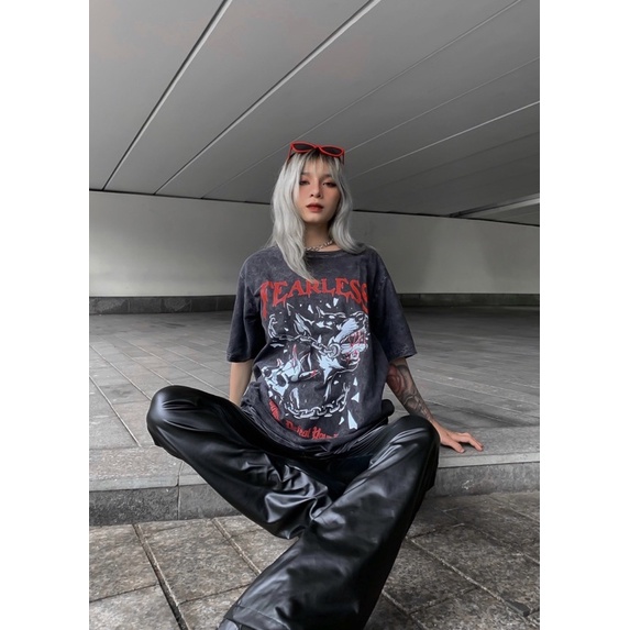 Áo Thun Tay Lỡ Wash Xám Unisex SGES Wolf Saigonese Họa Tiết Form Rộng Nam Nữ