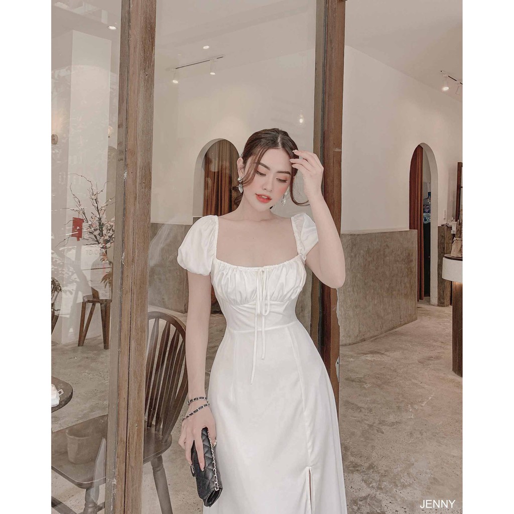 NAPUBEE Đầm Maxi Trắng Xẻ Tà Thiết Kế Cao Cấp mặc 2 kiểu - Đầm Lụa Dự Tiệc Dáng Midi JENNY DRESS