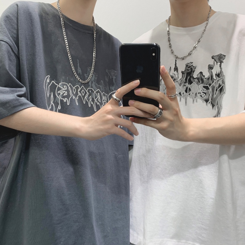 Áo Thun Nam Ngắn Tay Cổ Tròn In Chữ Phong Cách Hip hop Thời Trang Size M-5XL