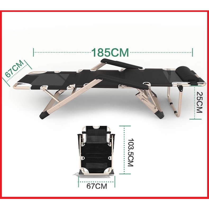 Ghế xếp thư giãn IRIS khung thép có thể ngả thành giường 180x60x30cm kèm đệm 3D cao cấp - Giường ghế gấp đa năng