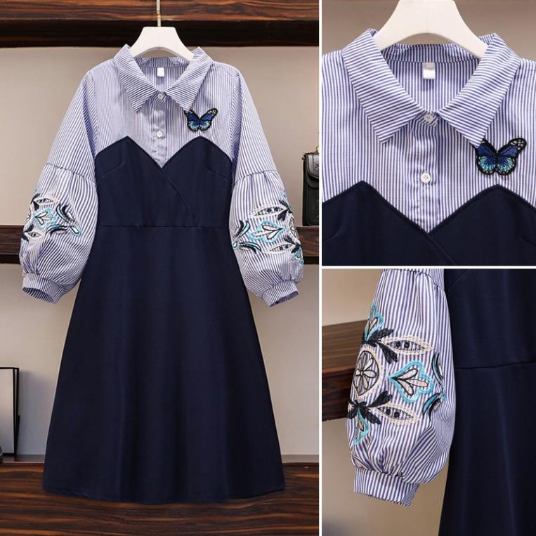 🌸Hàng Order🌸 Váy Sơ Mi Bigsize Thêu Bướm Tay Bồng Cách Điệu Trẻ Trung 🌸Hàng Quảng Châu