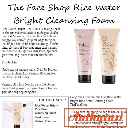 Sữa rửa mặt gạo The Face Shop Rice Water Bright Rice Bran Cleansing Foam TFS