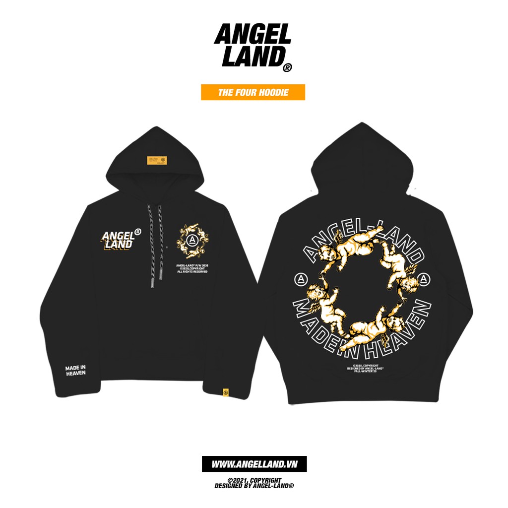 Áo Khoác Hoodie Nỉ Bông Angel-Land THE FOURS Màu ĐEN Chính hãng [T4B] ANGEL LANDFelt