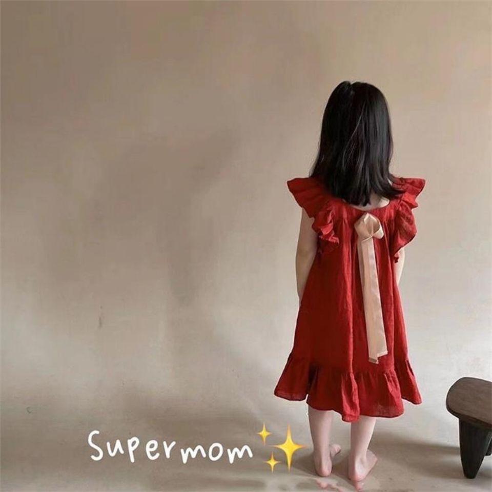 Đầm Công Chúa Mùa Hè 2023 Không Tay Màu Đỏ Cho Bé Gái Từ 3-4 - 5-6 - 7-8 - 9-10th