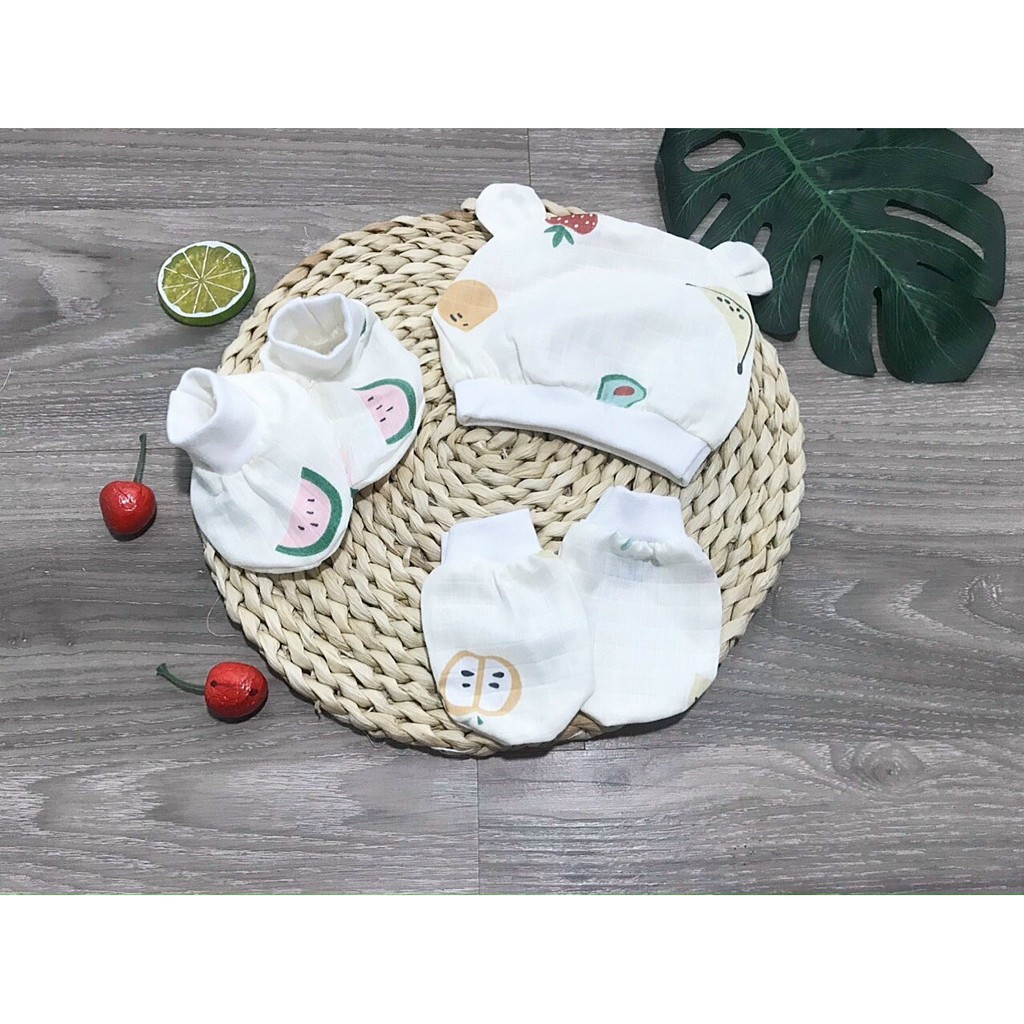 Set mũ +bao tay, chân xô siêu mềm mát cho bé trai, gái