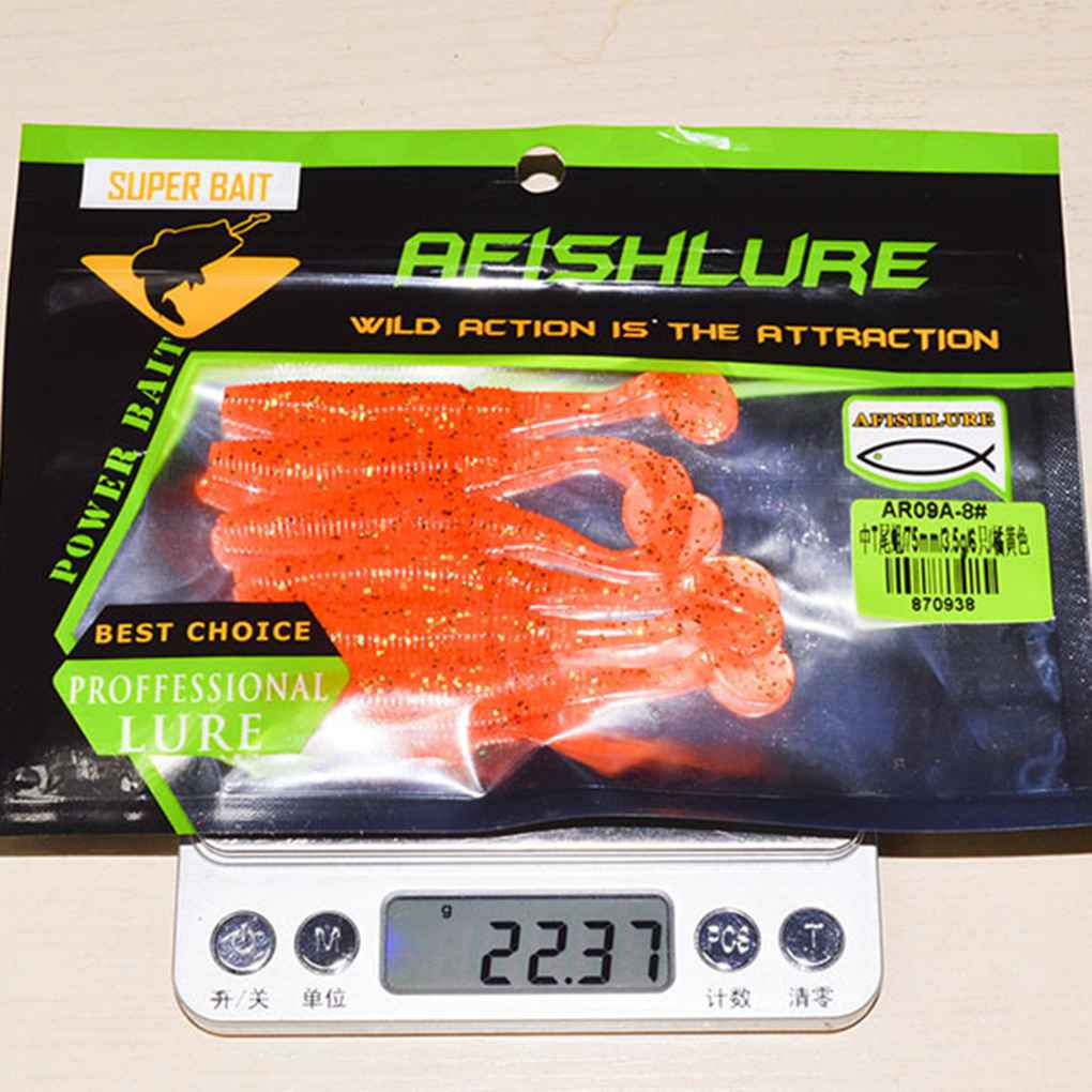 A FISH LURE 6PCS T Tail Soft Worm 75mm Paddle Tail Wobbler Fishing Lure for Bass Fishing Bait Grub Fake Swimbait