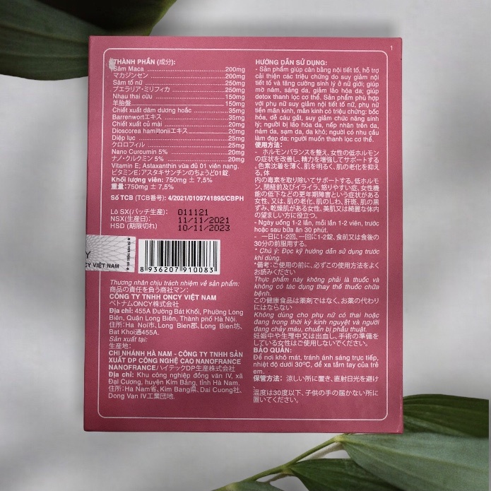 Viên Tăng Cường Sinh Lý Nữ Nanoeva Oncy , Giúp Detox Thanh Lọc Cơ Thể 40 Viên