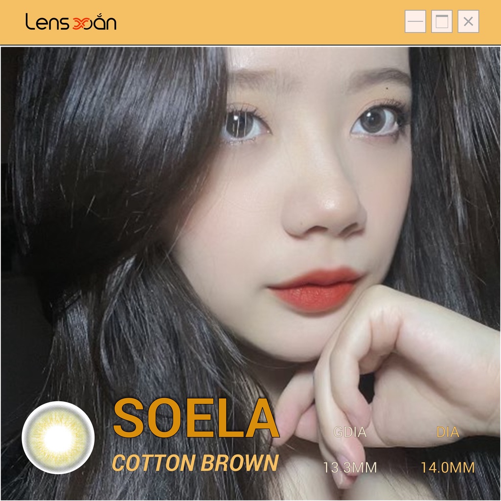 KÍNH ÁP TRÒNG SOELA EYE COTTON BROWN CỦA ISHA(12THANG):Lens nâu vàng sáng nhẹ nhàng | Lens Xoắn (GIÁ 1 CHIẾC, ĐỌC LƯU Ý)