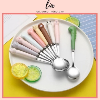 Thìa INOX ăn cơm, muỗng ăn phở Liastore cán sứ hình thú ngộ nghĩnh