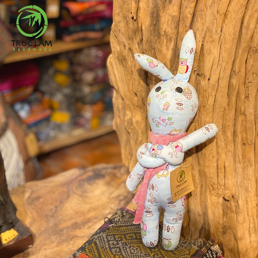 Đồ Chơi Cho Bé Thú Nhồi Bông Hình Con Thỏ Buộc Nơ Vải Hoa Bông Gòn Cao Cấp T2 – Trúc Lâm Handmade